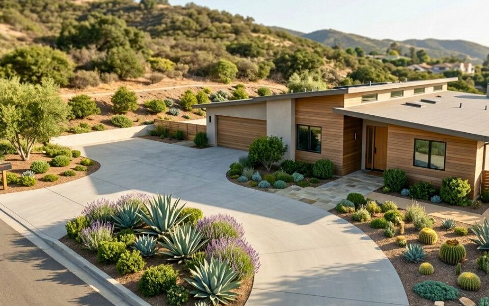 California hillside home with defensible space and insurance documents.