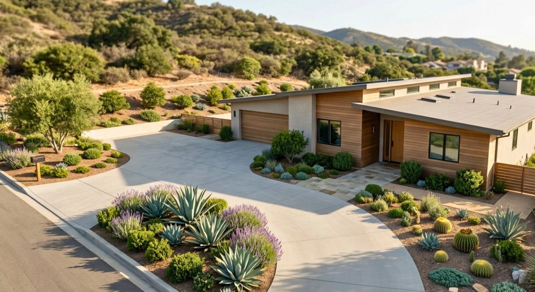 California hillside home with defensible space and insurance documents.